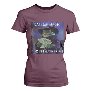 Funny Wizard Frog Fantasy Meme T Shirt For Women Call Me Magic Cuz I Be Gathering MTG Gamer TS02 Maroon Print Your Wear