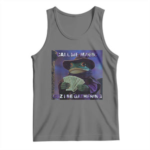 Funny Wizard Frog Fantasy Meme Tank Top Call Me Magic Cuz I Be Gathering MTG Gamer TS02 Black Heather Print Your Wear