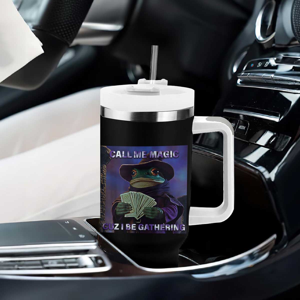 Funny Wizard Frog Fantasy Meme Tumbler With Handle Call Me Magic Cuz I Be Gathering MTG Gamer TS02 Print Your Wear
