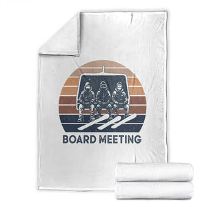 Funny Snowboarding Board Meeting Throw Blanket Retro Chairlift Snowboarders Powder Junkies TS02 White Print Your Wear