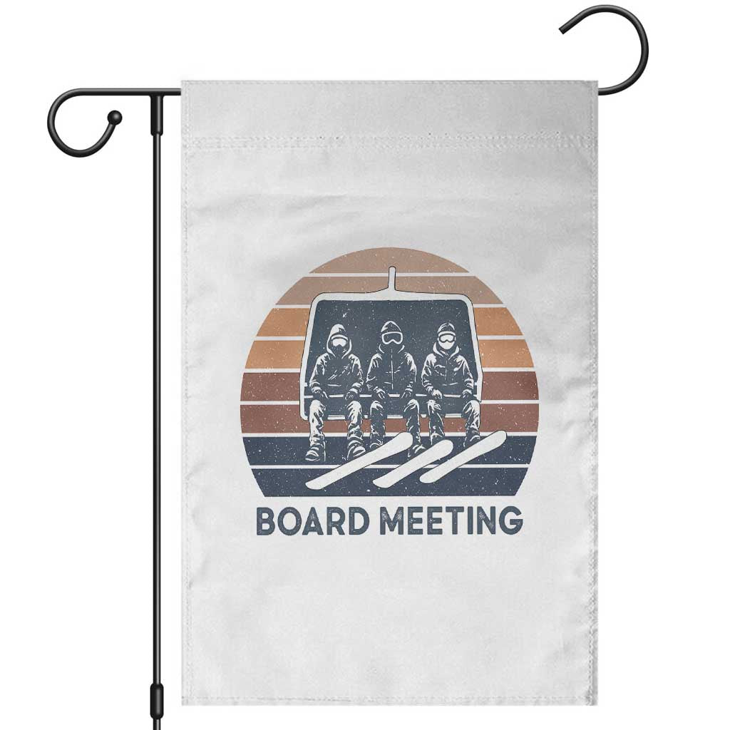 Funny Snowboarding Board Meeting Garden Flag Retro Chairlift Snowboarders Powder Junkies TS02 White Print Your Wear