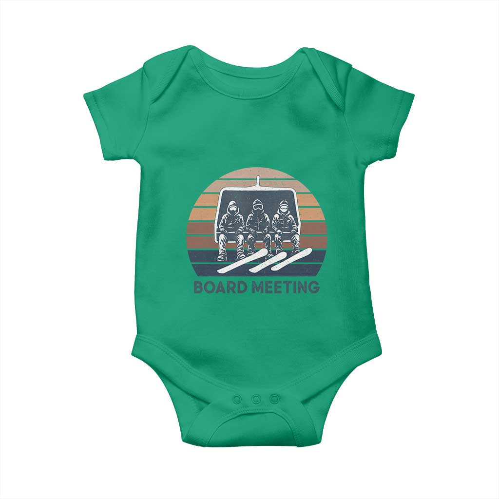 Funny Snowboarding Board Meeting Baby Onesie Retro Chairlift Snowboarders Powder Junkies TS02 Irish Green Print Your Wear