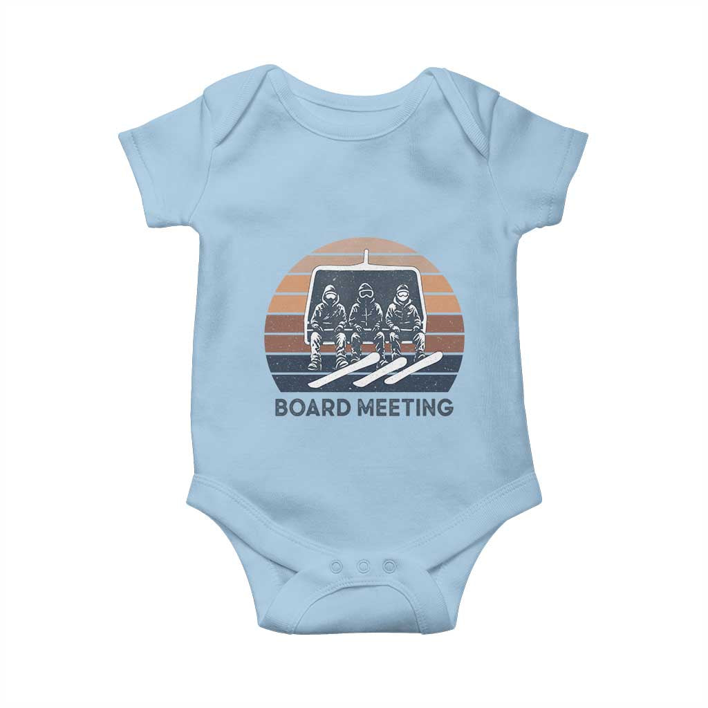 Funny Snowboarding Board Meeting Baby Onesie Retro Chairlift Snowboarders Powder Junkies TS02 Light Blue Print Your Wear