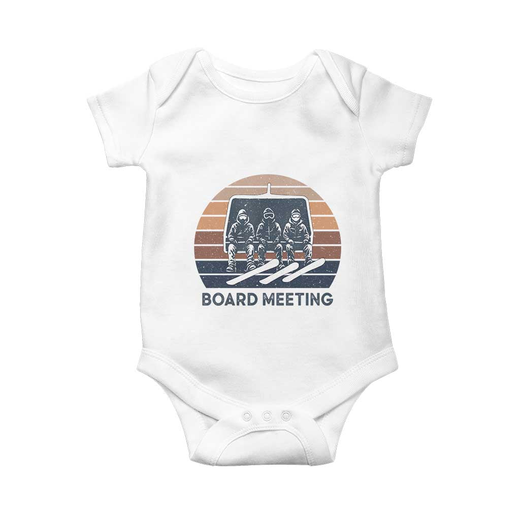 Funny Snowboarding Board Meeting Baby Onesie Retro Chairlift Snowboarders Powder Junkies TS02 White Print Your Wear