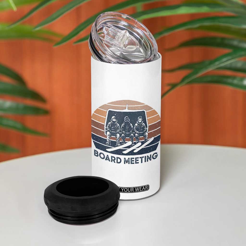 Funny Snowboarding Board Meeting 4 in 1 Can Cooler Tumbler Retro Chairlift Snowboarders Powder Junkies TS02 Print Your Wear