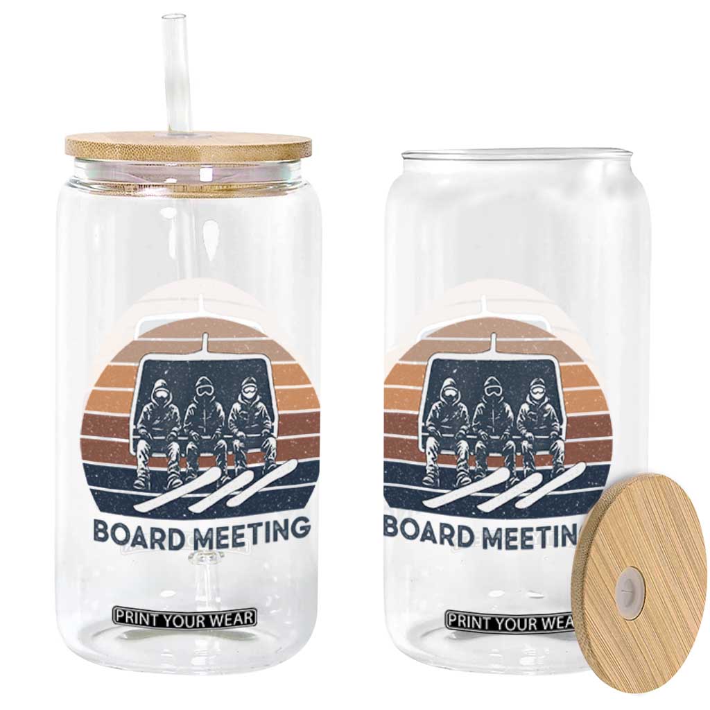 Funny Snowboarding Board Meeting Glass Can Retro Chairlift Snowboarders Powder Junkies TS02 Print Your Wear