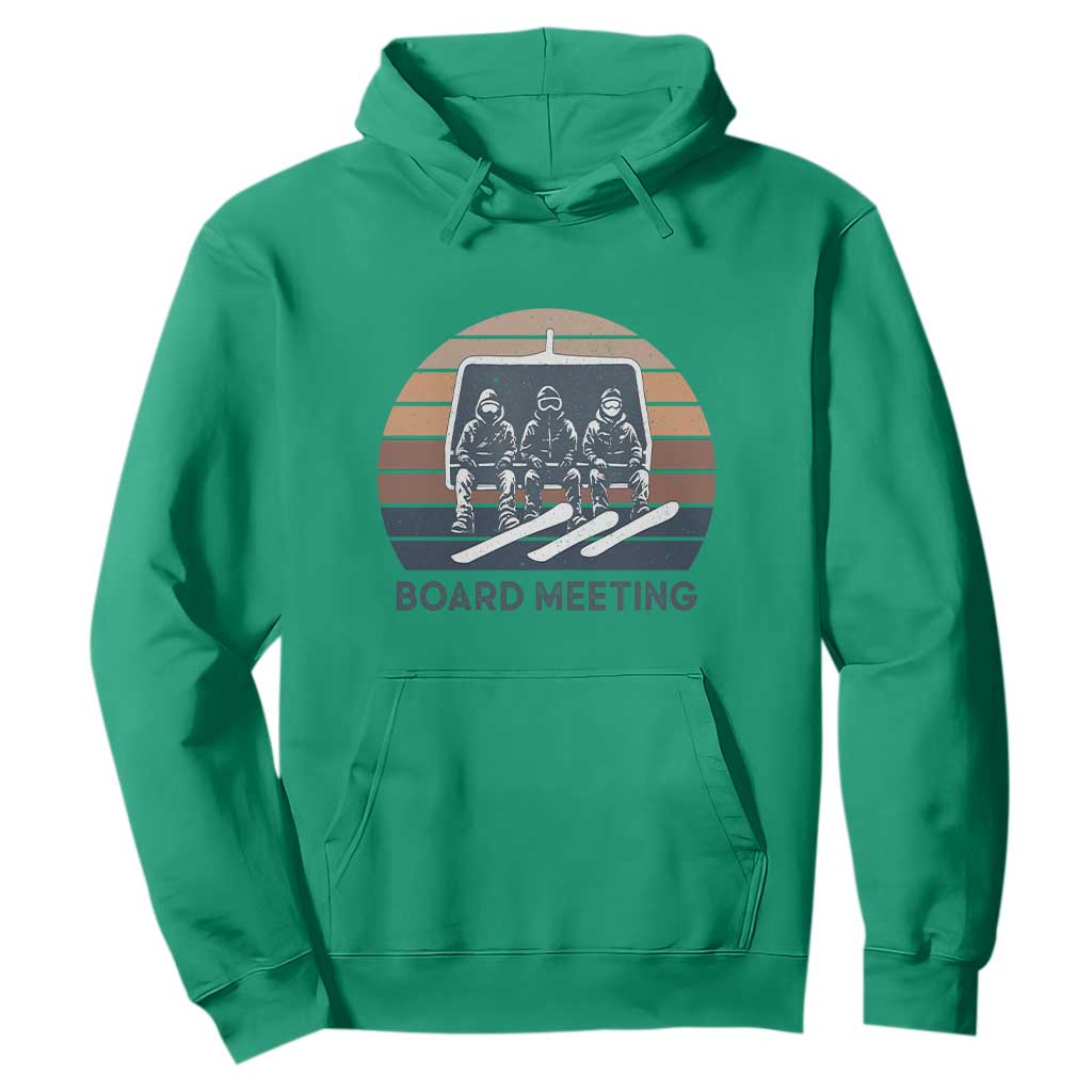 Funny Snowboarding Board Meeting Hoodie Retro Chairlift Snowboarders Powder Junkies TS02 Irish Green Print Your Wear