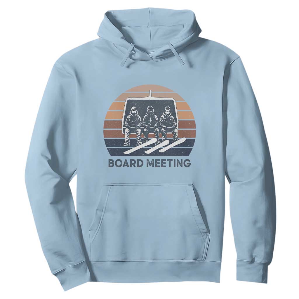Funny Snowboarding Board Meeting Hoodie Retro Chairlift Snowboarders Powder Junkies TS02 Light Blue Print Your Wear
