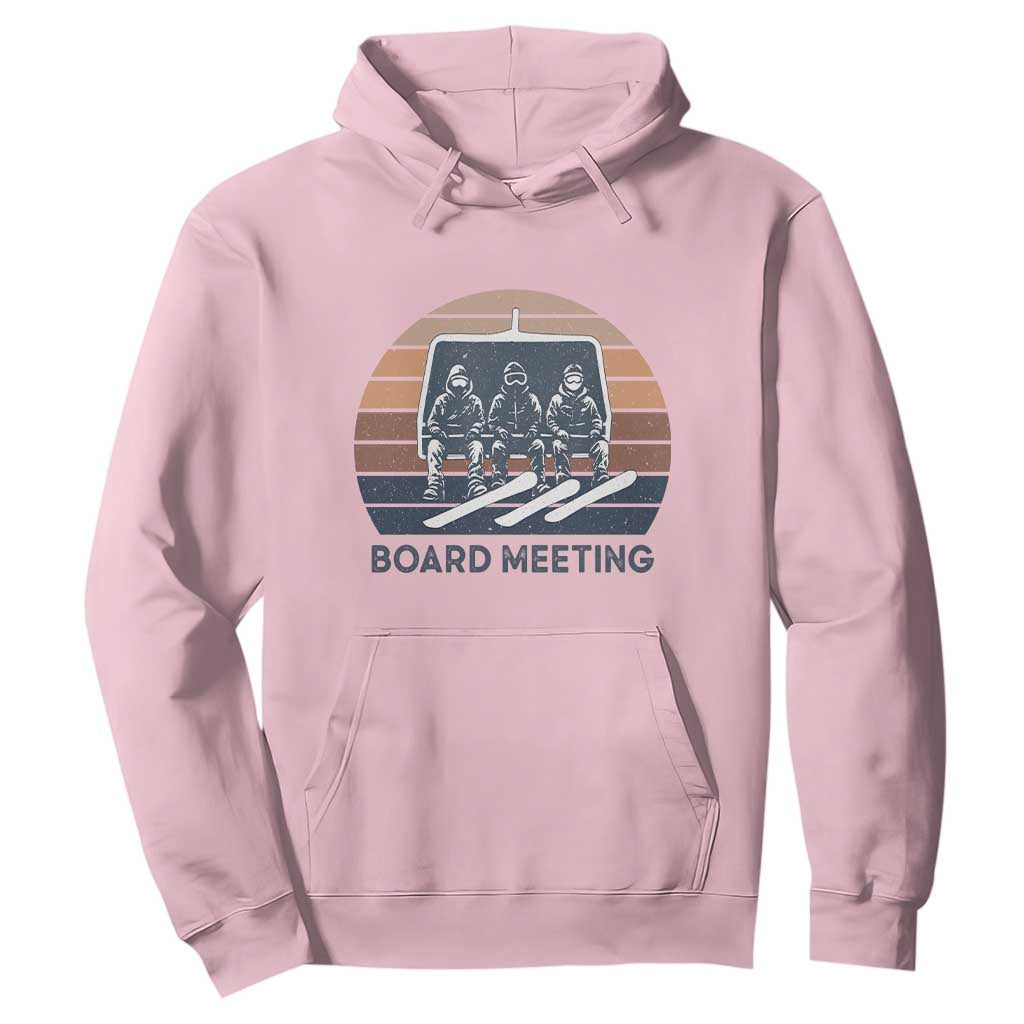 Funny Snowboarding Board Meeting Hoodie Retro Chairlift Snowboarders Powder Junkies TS02 Light Pink Print Your Wear