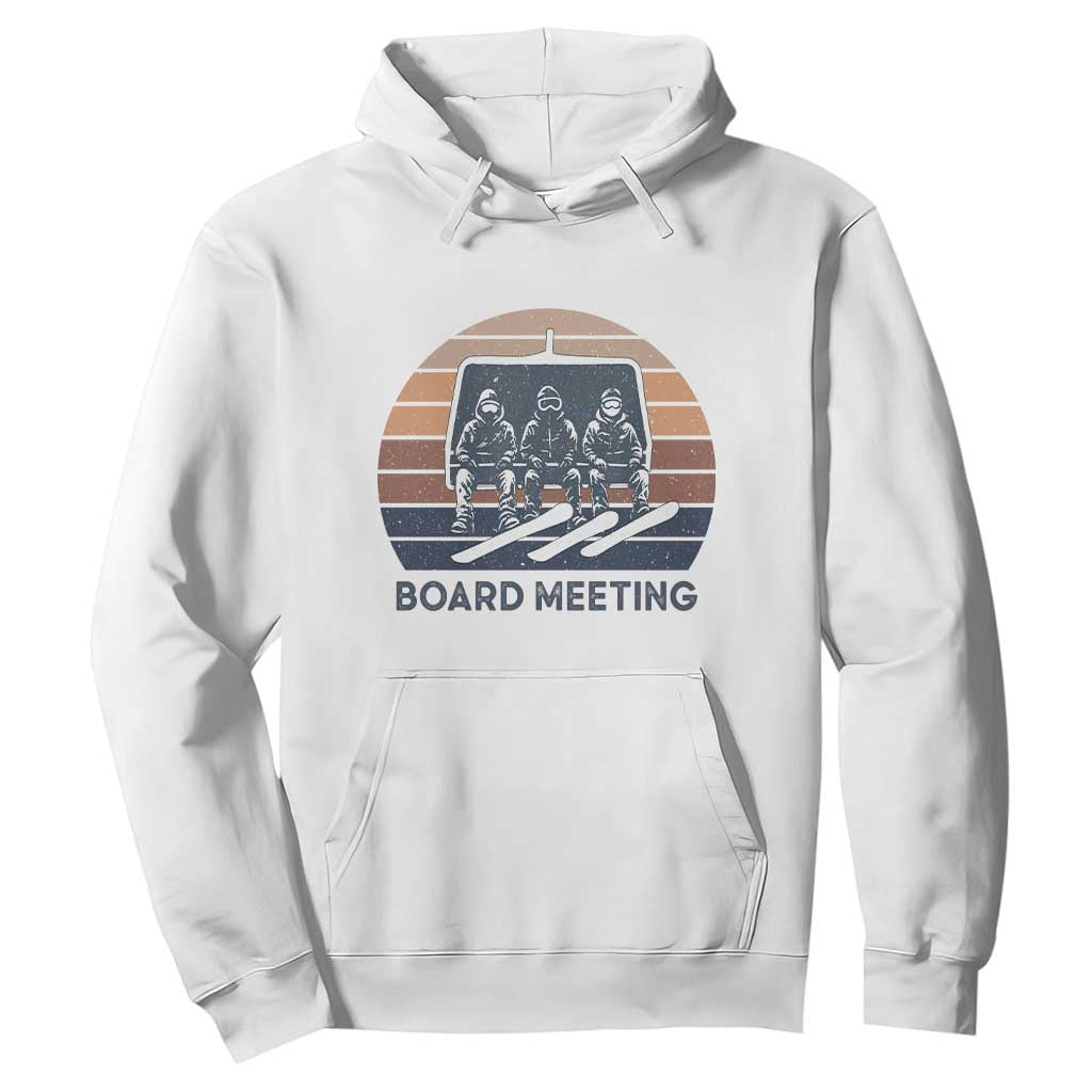 Funny Snowboarding Board Meeting Hoodie Retro Chairlift Snowboarders Powder Junkies TS02 White Print Your Wear