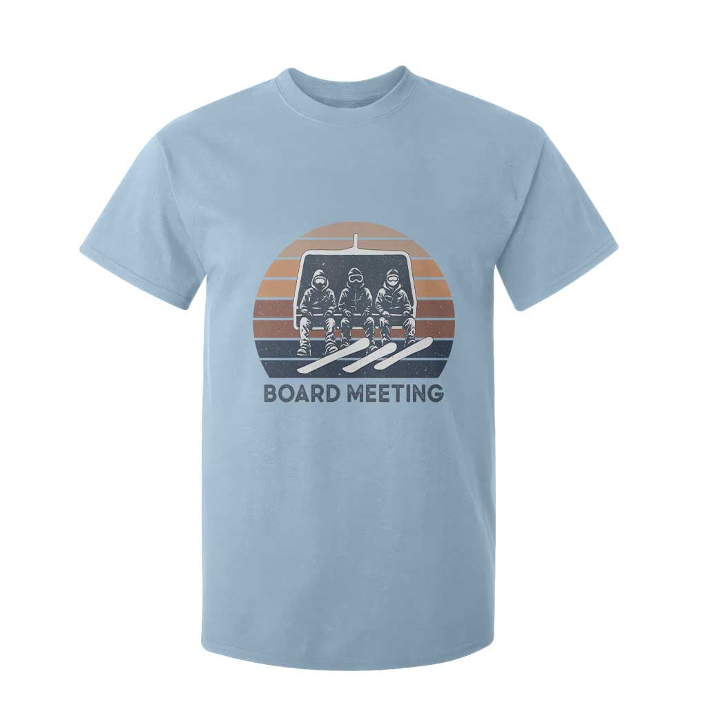 Funny Snowboarding Board Meeting T Shirt For Kid Retro Chairlift Snowboarders Powder Junkies TS02 Light Blue Print Your Wear