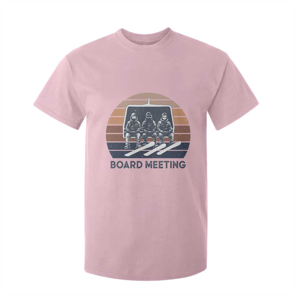 Funny Snowboarding Board Meeting T Shirt For Kid Retro Chairlift Snowboarders Powder Junkies TS02 Light Pink Print Your Wear