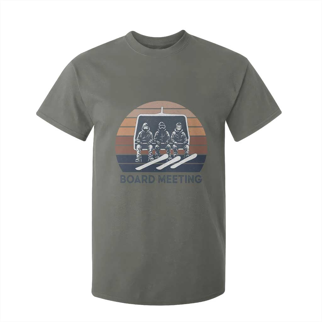 Funny Snowboarding Board Meeting T Shirt For Kid Retro Chairlift Snowboarders Powder Junkies TS02 Military Green Print Your Wear