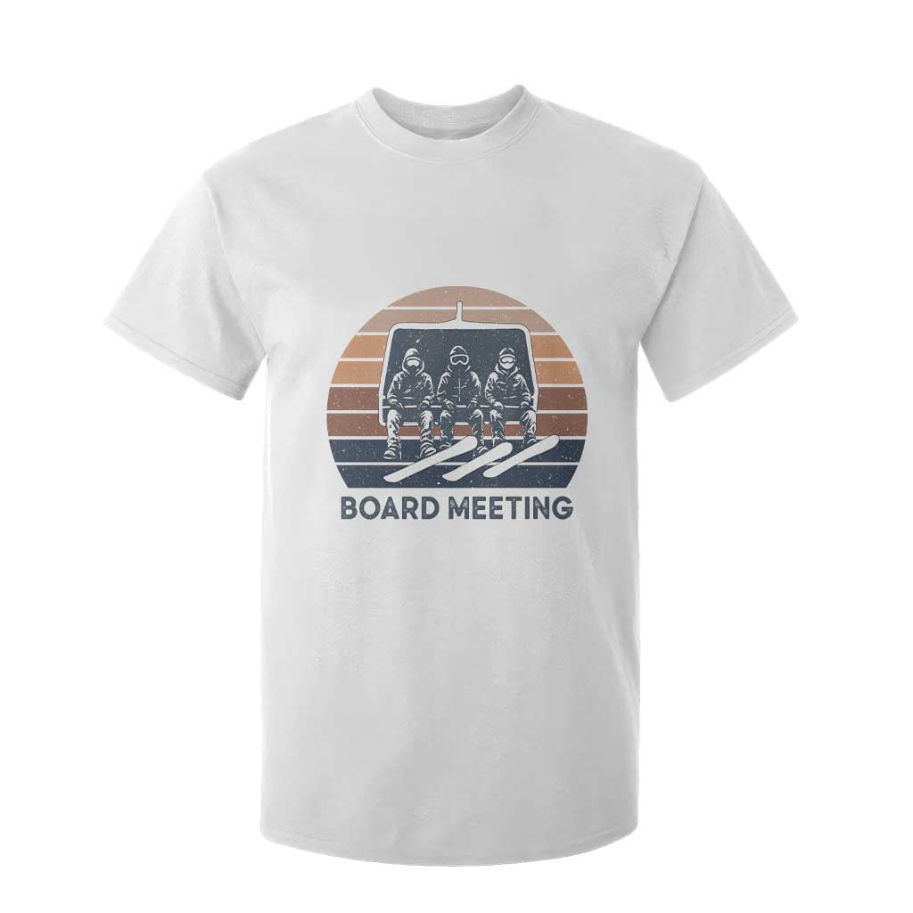 Funny Snowboarding Board Meeting T Shirt For Kid Retro Chairlift Snowboarders Powder Junkies TS02 White Print Your Wear