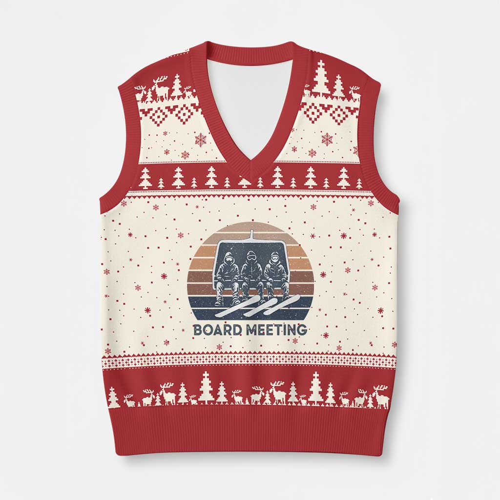 Funny Snowboarding Board Meeting V-Neck Knit Sweater Vest Retro Chairlift Snowboarders Powder Junkies TS02 Beige Red Print Your Wear