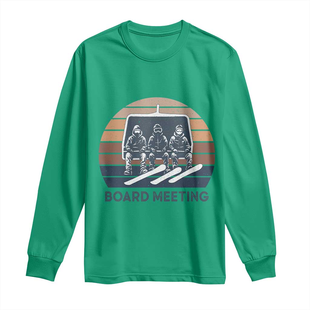 Funny Snowboarding Board Meeting Long Sleeve Shirt Retro Chairlift Snowboarders Powder Junkies TS02 Irish Green Print Your Wear
