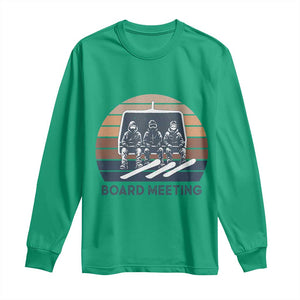 Funny Snowboarding Board Meeting Long Sleeve Shirt Retro Chairlift Snowboarders Powder Junkies TS02 Irish Green Print Your Wear