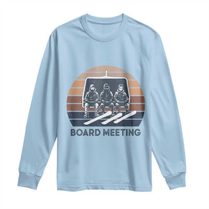 Funny Snowboarding Board Meeting Long Sleeve Shirt Retro Chairlift Snowboarders Powder Junkies TS02 Light Blue Print Your Wear
