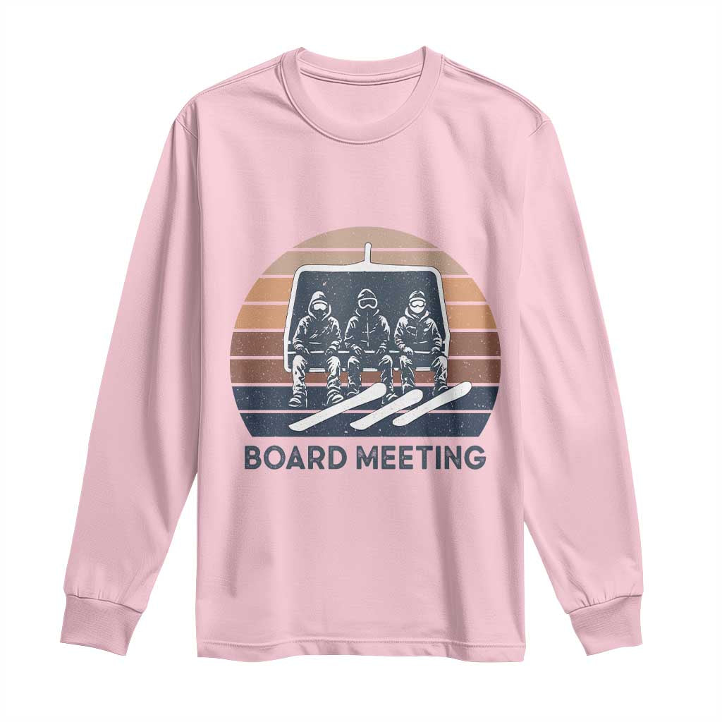 Funny Snowboarding Board Meeting Long Sleeve Shirt Retro Chairlift Snowboarders Powder Junkies TS02 Light Pink Print Your Wear