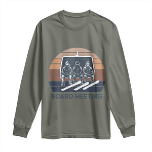 Funny Snowboarding Board Meeting Long Sleeve Shirt Retro Chairlift Snowboarders Powder Junkies TS02 Military Green Print Your Wear