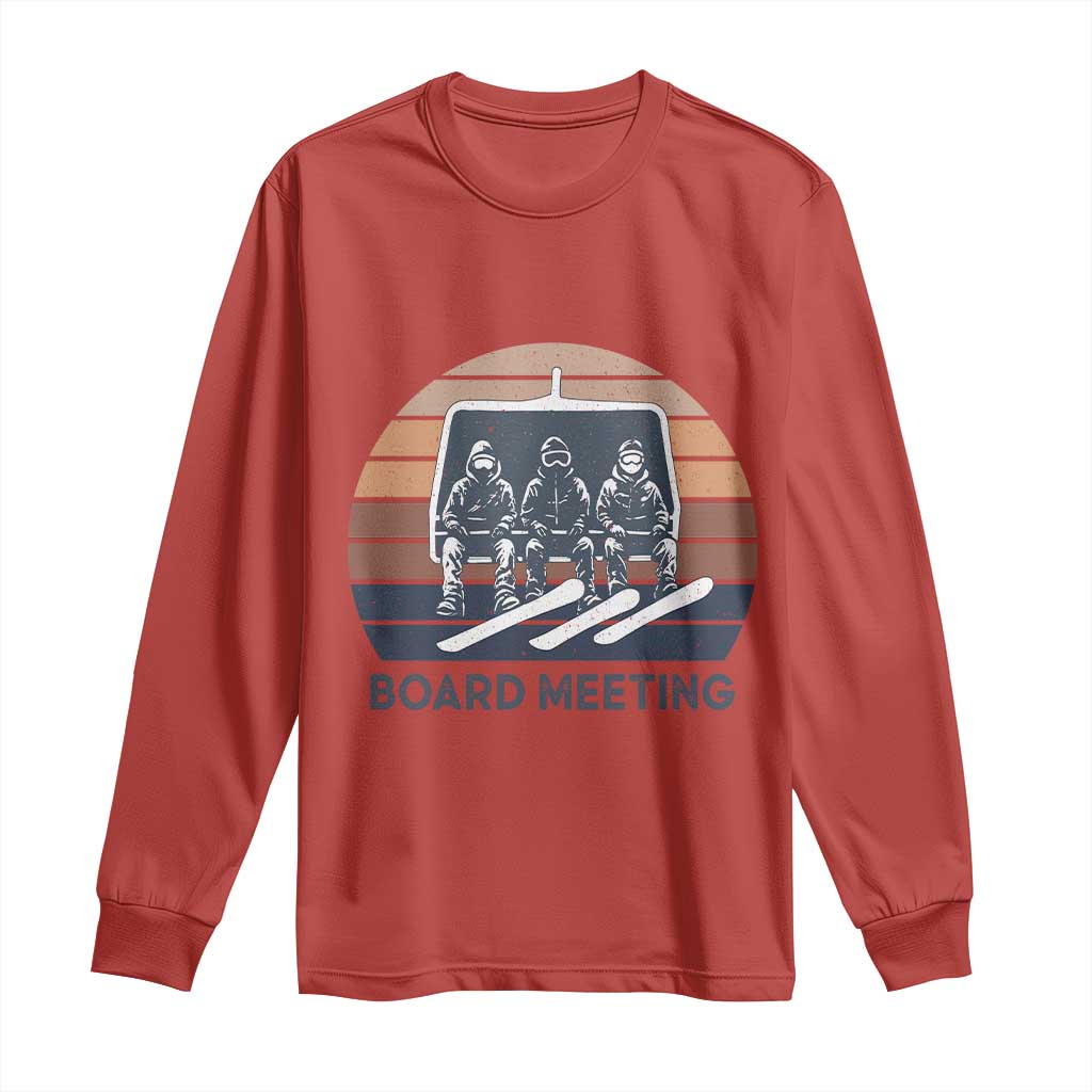 Funny Snowboarding Board Meeting Long Sleeve Shirt Retro Chairlift Snowboarders Powder Junkies TS02 Red Print Your Wear