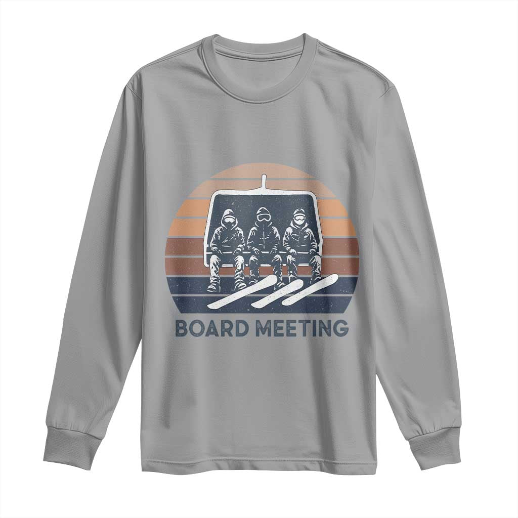 Funny Snowboarding Board Meeting Long Sleeve Shirt Retro Chairlift Snowboarders Powder Junkies TS02 Sport Gray Print Your Wear
