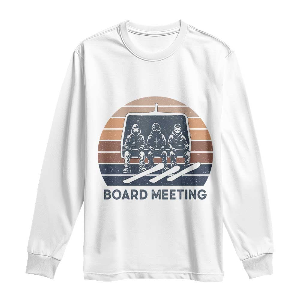 Funny Snowboarding Board Meeting Long Sleeve Shirt Retro Chairlift Snowboarders Powder Junkies TS02 White Print Your Wear