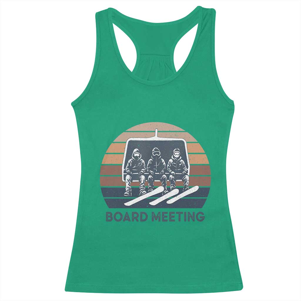 Funny Snowboarding Board Meeting Racerback Tank Top Retro Chairlift Snowboarders Powder Junkies TS02 Irish Green Print Your Wear