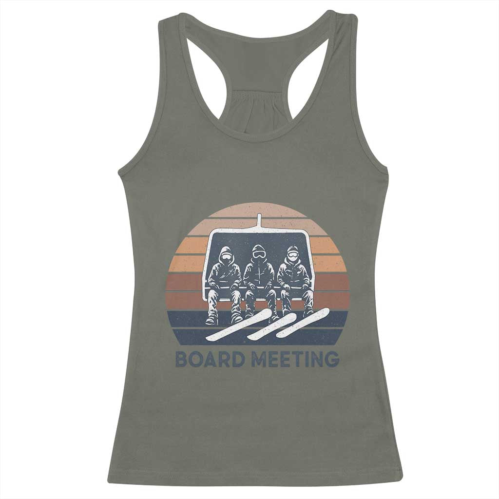 Funny Snowboarding Board Meeting Racerback Tank Top Retro Chairlift Snowboarders Powder Junkies TS02 Military Green Print Your Wear