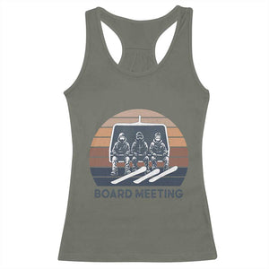 Funny Snowboarding Board Meeting Racerback Tank Top Retro Chairlift Snowboarders Powder Junkies TS02 Military Green Print Your Wear