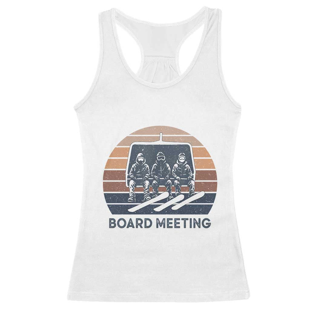 Funny Snowboarding Board Meeting Racerback Tank Top Retro Chairlift Snowboarders Powder Junkies TS02 White Print Your Wear