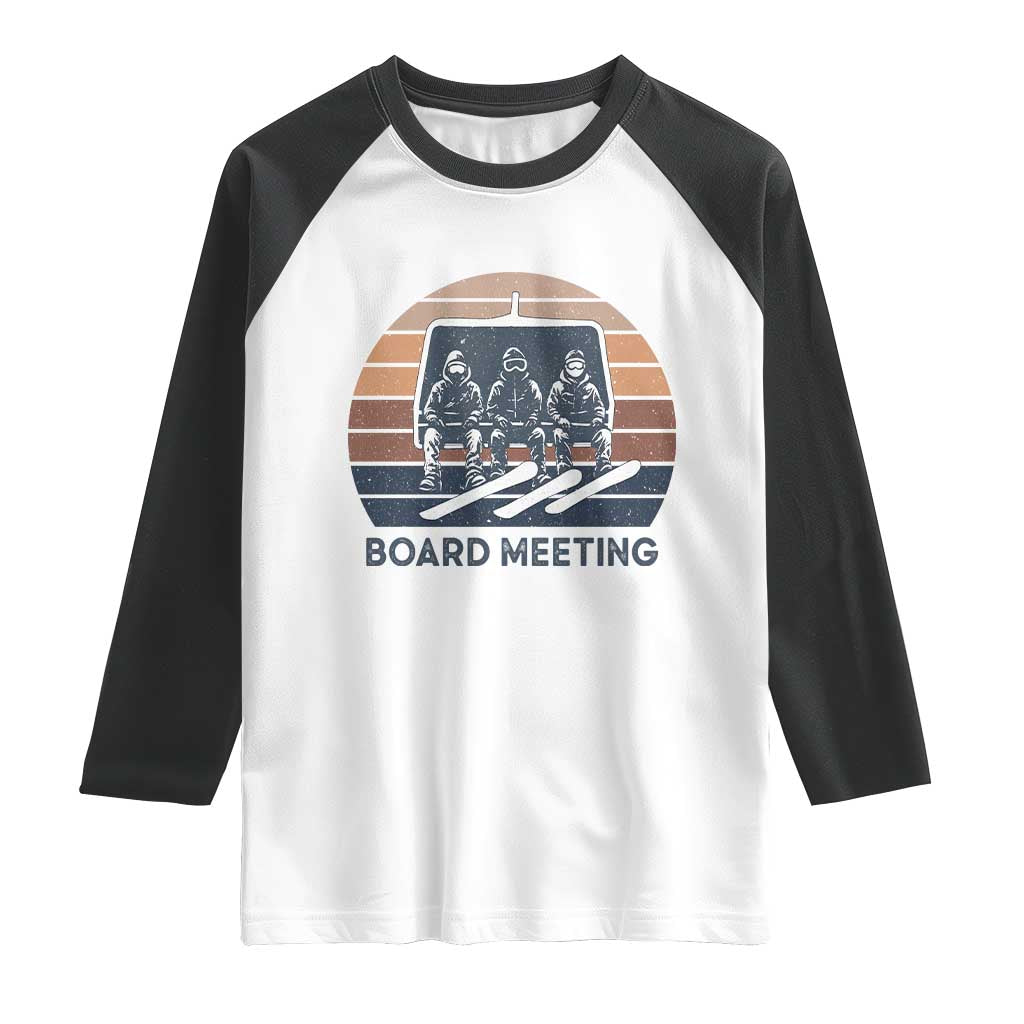 Funny Snowboarding Board Meeting Raglan Shirt Retro Chairlift Snowboarders Powder Junkies TS02 White Black Print Your Wear