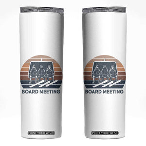 Funny Snowboarding Board Meeting Skinny Tumbler Retro Chairlift Snowboarders Powder Junkies TS02 White Print Your Wear