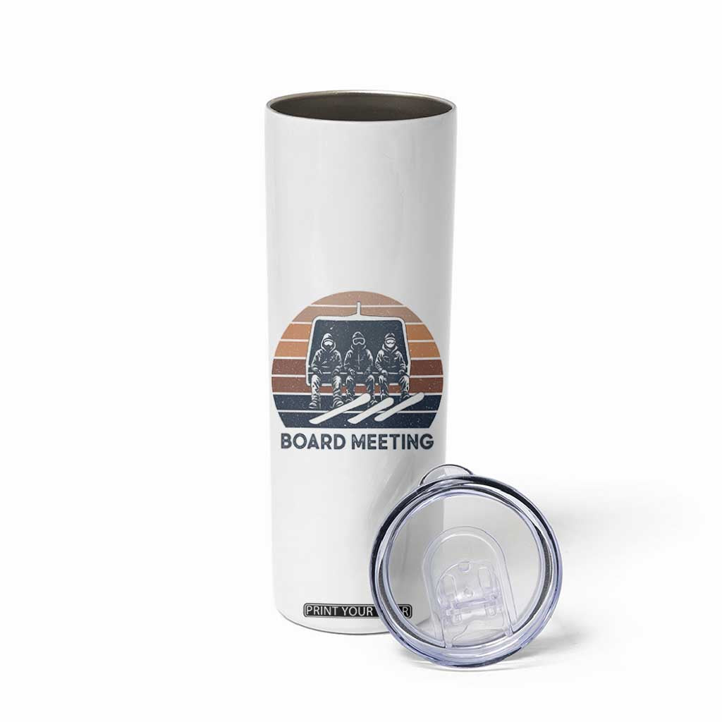Funny Snowboarding Board Meeting Skinny Tumbler Retro Chairlift Snowboarders Powder Junkies TS02 Print Your Wear