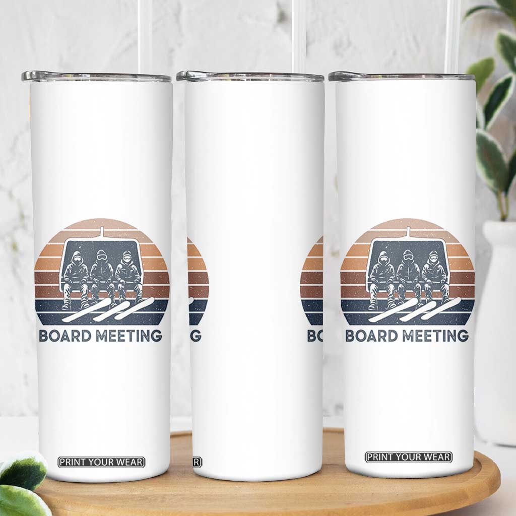 Funny Snowboarding Board Meeting Skinny Tumbler Retro Chairlift Snowboarders Powder Junkies TS02 Print Your Wear