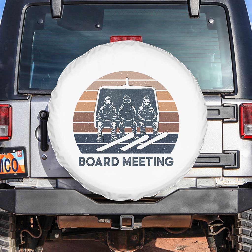Funny Snowboarding Board Meeting Spare Tire Cover Retro Chairlift Snowboarders Powder Junkies TS02 No hole White Print Your Wear