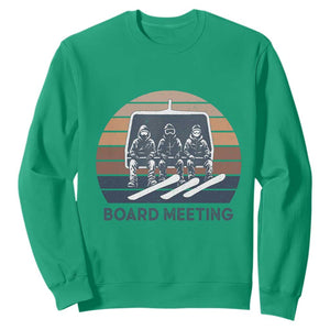 Funny Snowboarding Board Meeting Sweatshirt Retro Chairlift Snowboarders Powder Junkies TS02 Irish Green Print Your Wear