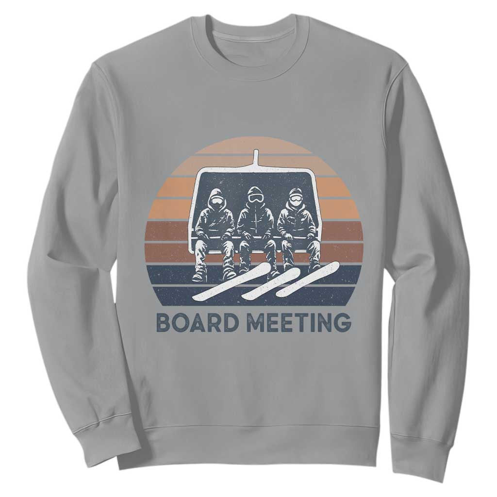 Funny Snowboarding Board Meeting Sweatshirt Retro Chairlift Snowboarders Powder Junkies TS02 Sport Gray Print Your Wear