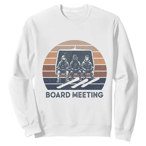 Funny Snowboarding Board Meeting Sweatshirt Retro Chairlift Snowboarders Powder Junkies TS02 White Print Your Wear