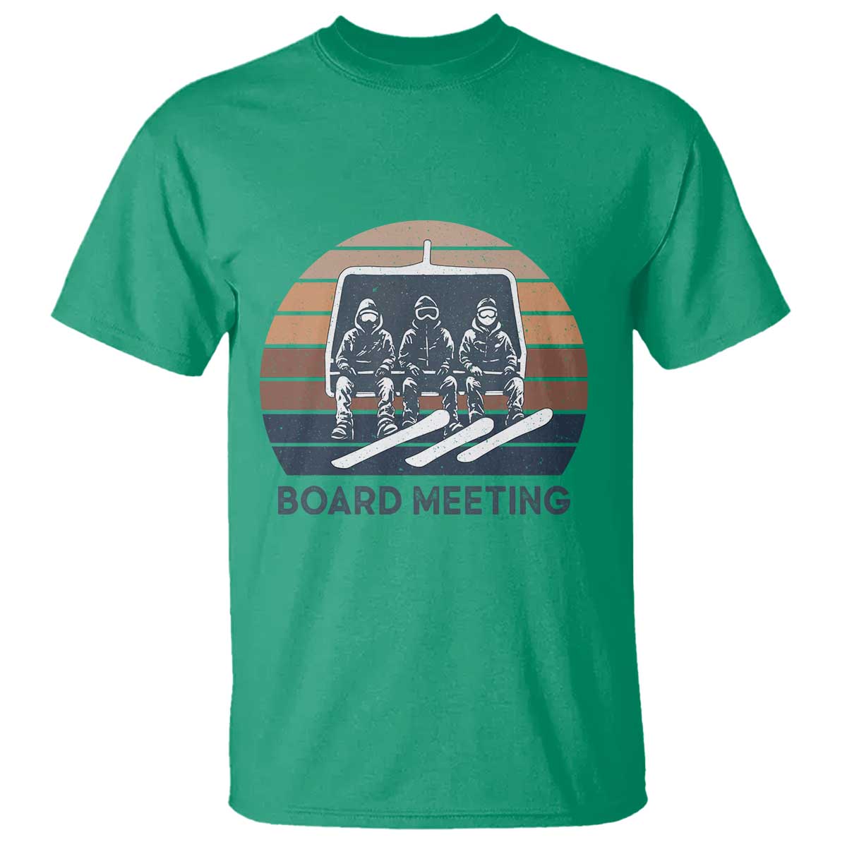 Funny Snowboarding Board Meeting T Shirt Retro Chairlift Snowboarders Powder Junkies TS02 Irish Green Print Your Wear