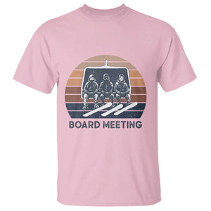 Funny Snowboarding Board Meeting T Shirt Retro Chairlift Snowboarders Powder Junkies TS02 Light Pink Print Your Wear