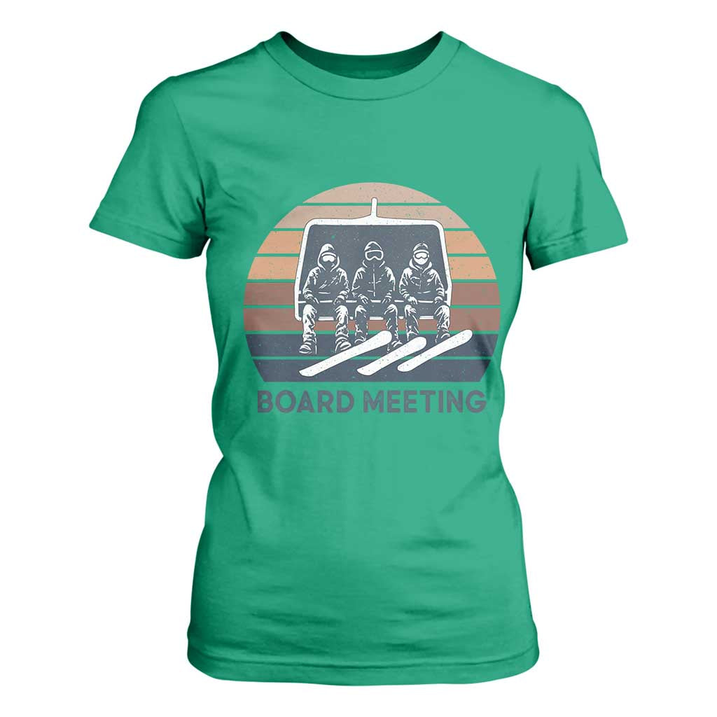 Funny Snowboarding Board Meeting T Shirt For Women Retro Chairlift Snowboarders Powder Junkies TS02 Irish Green Print Your Wear