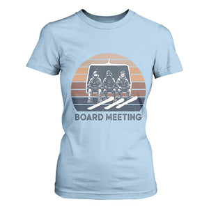 Funny Snowboarding Board Meeting T Shirt For Women Retro Chairlift Snowboarders Powder Junkies TS02 Light Blue Print Your Wear