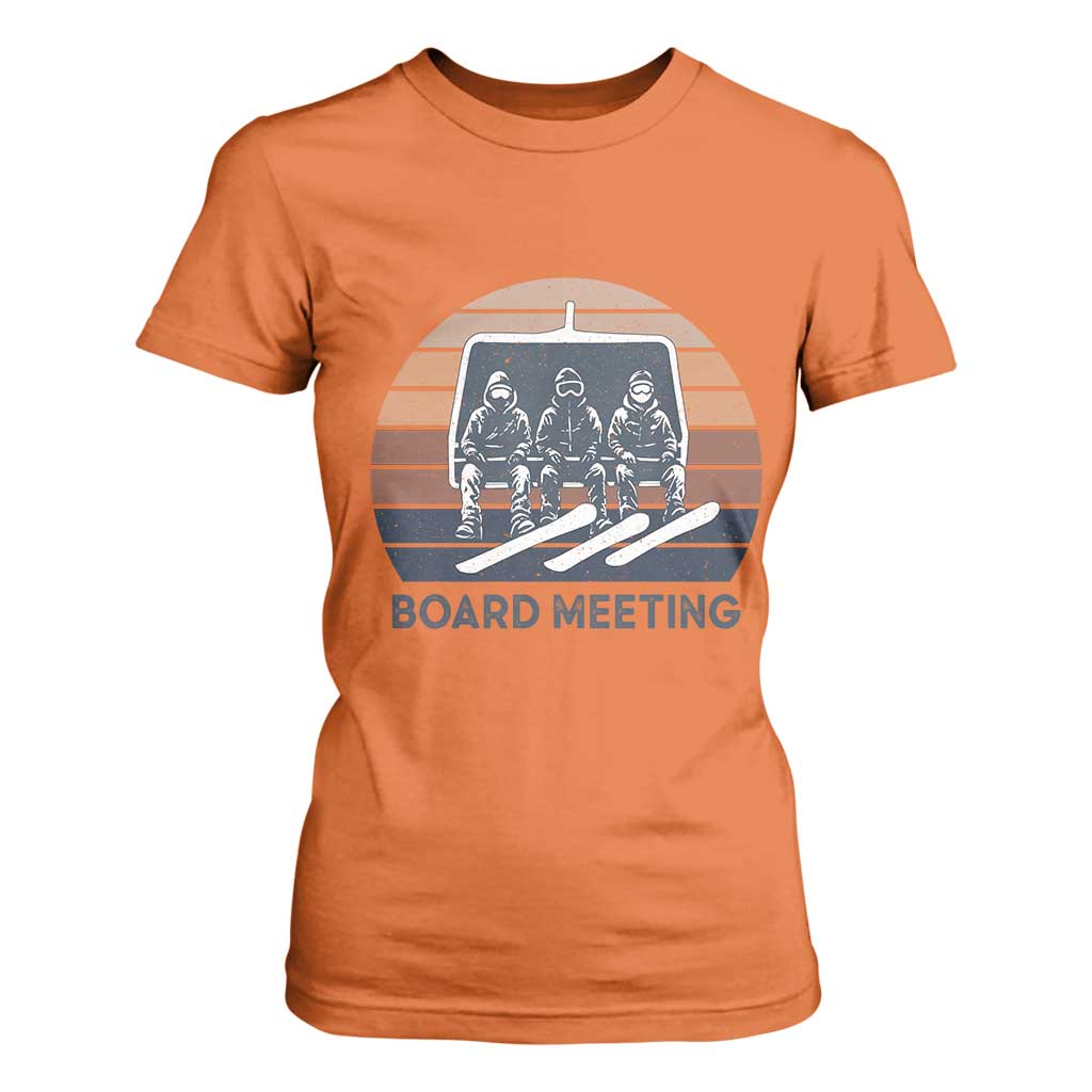 Funny Snowboarding Board Meeting T Shirt For Women Retro Chairlift Snowboarders Powder Junkies TS02 Orange Print Your Wear