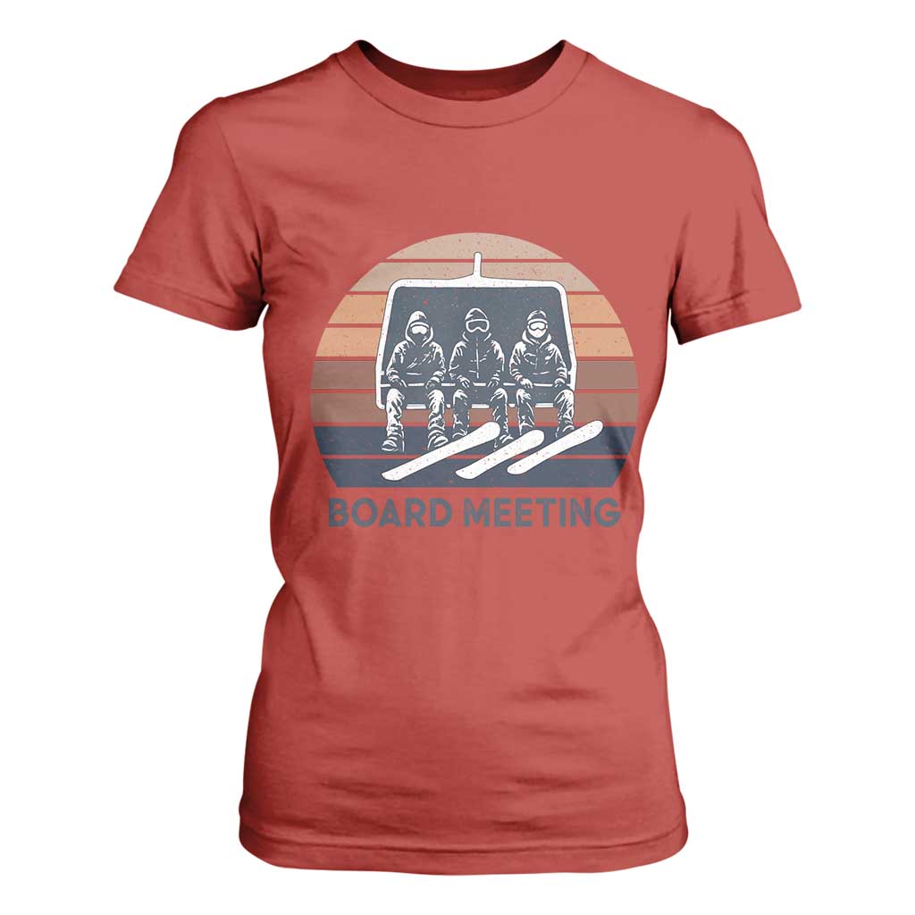 Funny Snowboarding Board Meeting T Shirt For Women Retro Chairlift Snowboarders Powder Junkies TS02 Red Print Your Wear