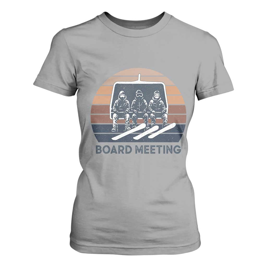 Funny Snowboarding Board Meeting T Shirt For Women Retro Chairlift Snowboarders Powder Junkies TS02 Sport Gray Print Your Wear
