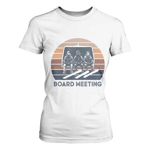 Funny Snowboarding Board Meeting T Shirt For Women Retro Chairlift Snowboarders Powder Junkies TS02 White Print Your Wear