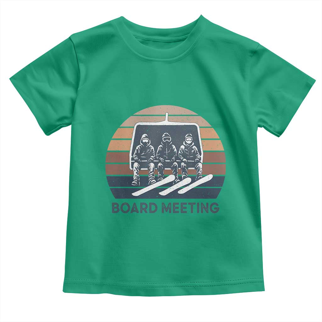 Funny Snowboarding Board Meeting Toddler T Shirt Retro Chairlift Snowboarders Powder Junkies TS02 Irish Green Print Your Wear