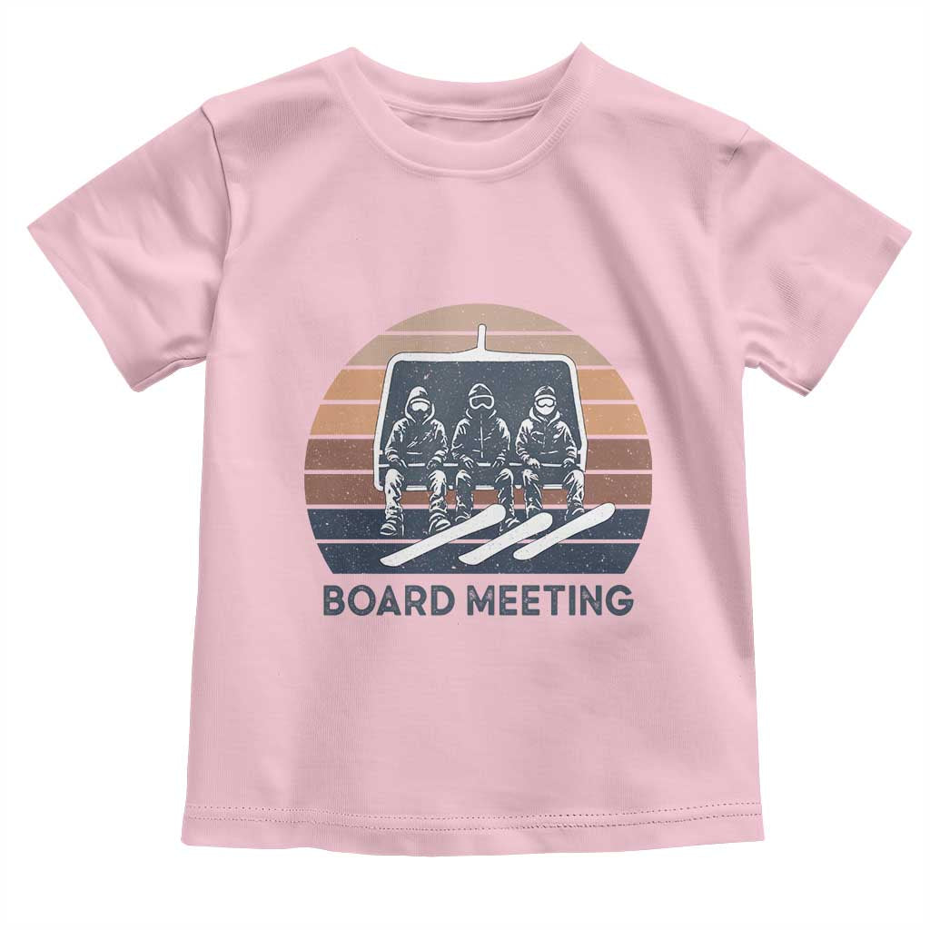 Funny Snowboarding Board Meeting Toddler T Shirt Retro Chairlift Snowboarders Powder Junkies TS02 Light Pink Print Your Wear