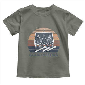 Funny Snowboarding Board Meeting Toddler T Shirt Retro Chairlift Snowboarders Powder Junkies TS02 Military Green Print Your Wear